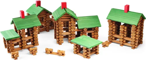 Miniatura 5 de SainSmart Jr. Juego de 450 piezas de cabaña de madera para niños pequeños, kit de construcción clásico STEM con bloques de troncos de madera