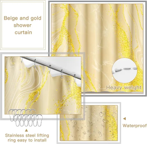 Miniatura 5 de 21PCS Bathroom Sets with Shower Curtain and Rugs Bathroom Accessories Set Beige Bathroom Set Complete with Trash Can, Toilet Brush, Qtip Holder &