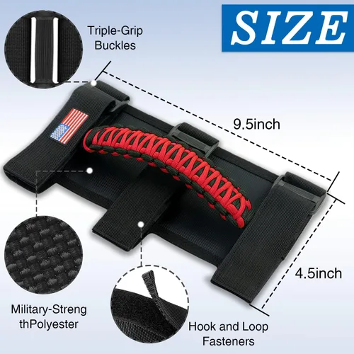 Miniatura 3 de Asas de agarre de barra antivuelco + mango de agarre para reposacabezas compatible con Jeep Wrangler JLU JK JKU TJ YJ TJ JT JL Sport Sahara Freedom