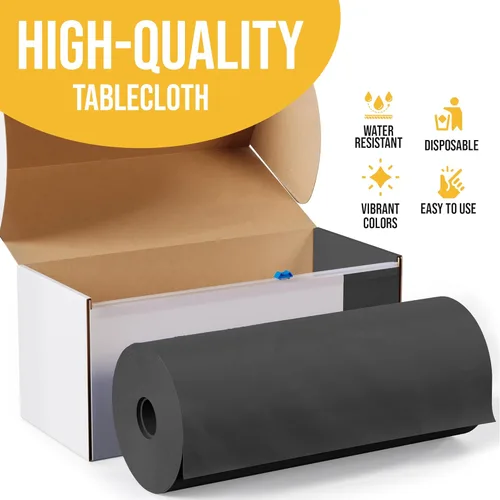Miniatura 4 de Party Solids Rollo de Mantel de Mesa de Plástico Negro de 54 Pulgadas X 300 Pies en una Caja de Corte a Medida con Conveniente Cortador Deslizante.