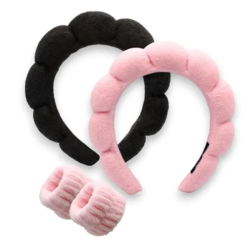 Miniatura 17 de Diadema de spa para lavar la cara, 3 piezas, maquillaje, facial y cuidado de la piel. Banda para la cabeza para el cuidado de la piel de burbujas.