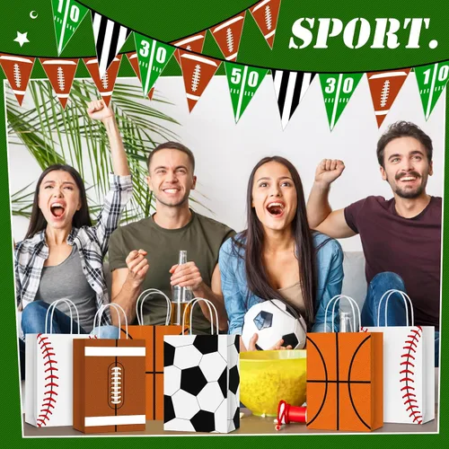 Miniatura 5 de TaoBary 24 bolsas de regalo para fiestas deportivas, fútbol, béisbol, deportes, bolsas de regalo con asas para decoración de fiesta de cumpleaños