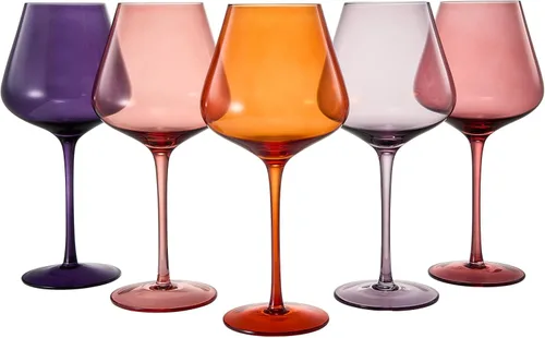 Miniatura 12 de Khen Flower Blooms - Juego de 5 copas de vino de cristal de colores, vasos grandes de 20 onzas, vasos altos de estilo italiano para vino tinto