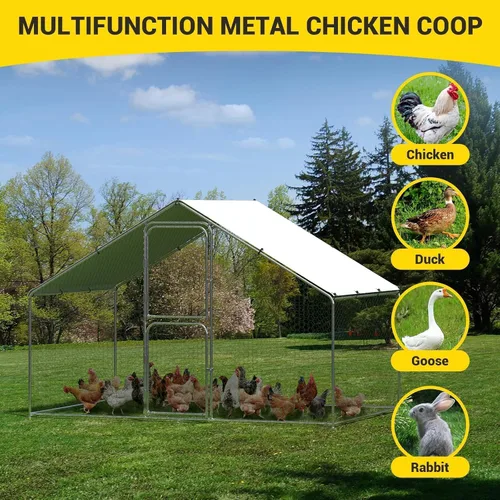 Miniatura 8 de Gallinero de metal grande, jaula para aves de corral, casa de corral de pollo con cubierta impermeable y anti-ultravioleta, con puertas con doble