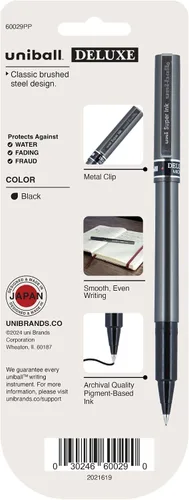 Miniatura 6 de uni-ball® Bolígrafos de punta redonda Deluxe, 0.020 in, barril de grafito, tinta negra, paquete de 3 Gris metálico