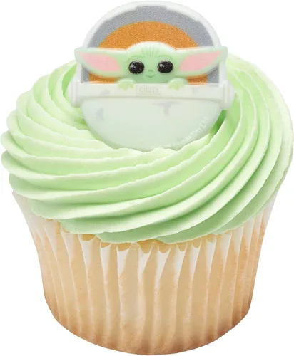 DECOPAC Star Wars The Mandalorian The Child Anillos, decoraciones para cupcakes, adornos para pasteles seguros para alimentos, paquete de 24