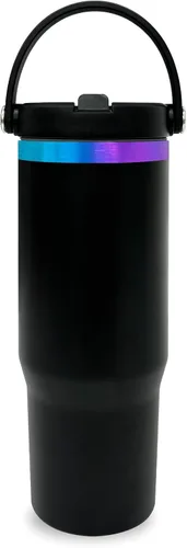 Miniatura 40 de Vaso de 30 onzas con asa superior, vaso aislado al vacío de doble pared con popote abatible, taza de café de viaje de 30 onzas con recubrimiento