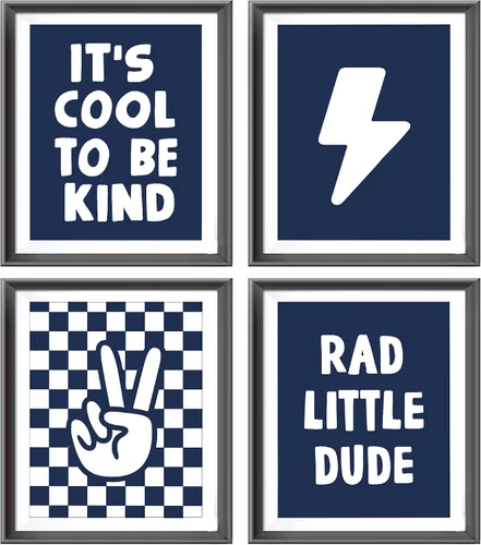 Miniatura 10 de Cartel de mano retro a cuadros negros y blancos preppy relámpago de la paz para decoración de habitación de niños, decoración divertida de Rad