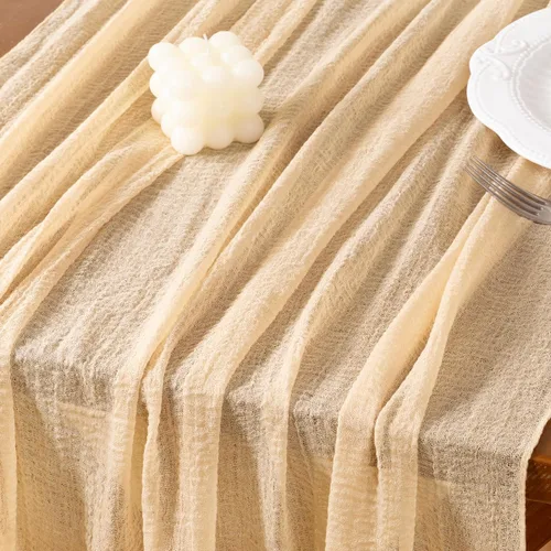 Miniatura 4 de Socomi Camino de mesa beige de gasa de verano de 120 pulgadas, rústico bohemio, camino de tela de queso para bodas, fiestas, baby shower, centro