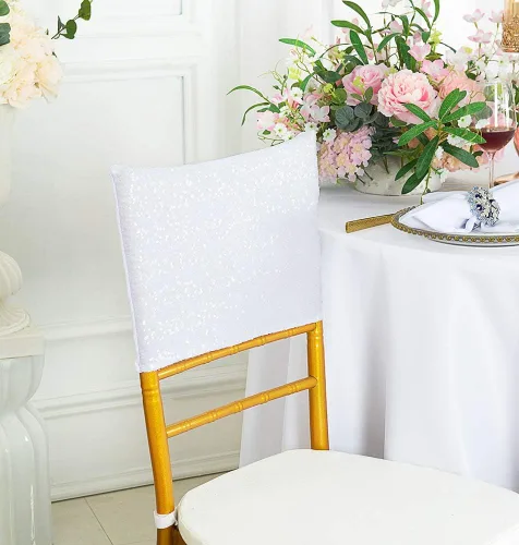Miniatura 17 de Chiavari - 5 fundas para sillas Chiavari, con lentejuelas, elastano, elásticas, para bodas, fiestas, banquetes, eventos, color marfil