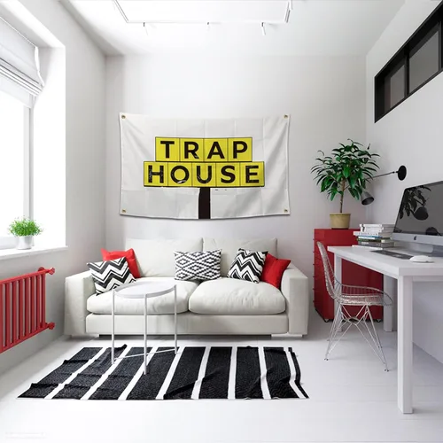 Miniatura 7 de Bandera de Trap House Graciosa Póster Duradera Bandera de Pared de Cueva de Hombre con Ojales de Latón de 3 x 5 Pies para Decoración de Dormitorio