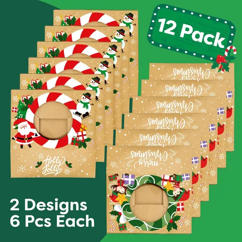 Miniatura 2 de Cajas de galletas navideñas para regalar, 12 latas de galletas navideñas de papel kraft con tapas, cajas resistentes de Navidad, latas de Navidad