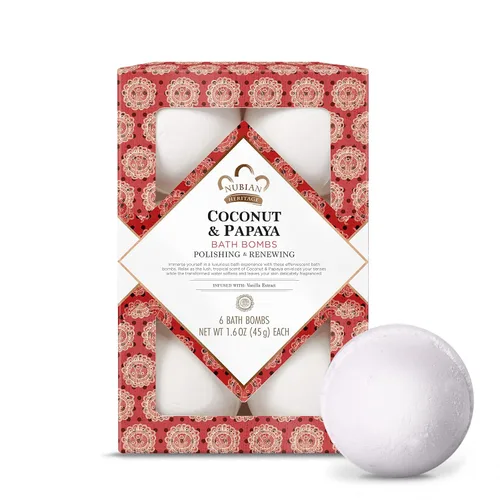 Nubian Heritage Bath Bombs Coconut and Papaya Productos renovadores de baño y cuerpo 1.6 oz 6 unidades