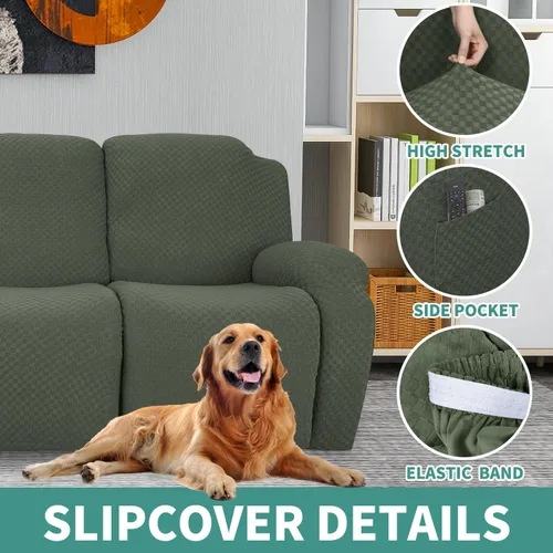 Miniatura 4 de YEMYHOM Funda elástica de 4 piezas para silla reclinable de jacquard con bolsillo lateral, antideslizante, ajustable, protector de muebles con parte