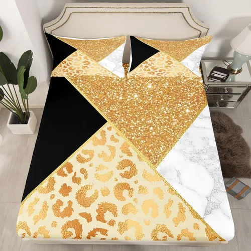 Miniatura 9 de Manfei Sábana bajera ajustable de piel de animal, tamaño individual, funda de cama con estampado de cebra de leopardo con 1 funda de almohada, juego