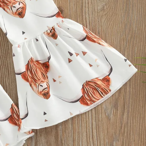 Miniatura 13 de fhutpw Conjunto de camiseta de manga corta con estampado de vaca y pantalones acampanados de dibujos animados para niñas