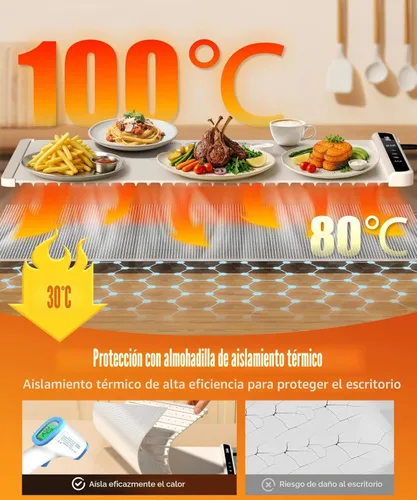 Miniatura 2 de Alfombrilla de calentamiento para alimentos, 6 ajustes de temperatura y 6 temporizadores, platos para bufé, reuniones, fiestas, uso diario Blanco