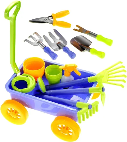 Miniatura 2 de PowerTRC Garden Wagon & Tools - Juego de 15 herramientas de jardinería para niños y vagones de juguete - Juguetes para niños pequeños al aire libre