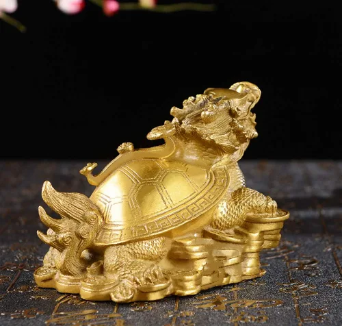 Miniatura 4 de BRASSTAR Tortuga de dragón FengShui de latón con estatua Ruyi decoración del hogar de la oficina Atrae riqueza fortuna carrera suerte amuleto