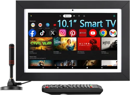 Smart TV pequeño de 10 pulgadas con sintonizador ATSC y pantalla táctil, TV de cocina 5 en 1 con panel de control del hogar, videollamada,