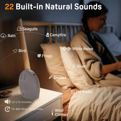 Miniatura 3 de JALL Reloj despertador Sunrise para dormitorios con máquina de sonido de ruido blanco, despertador de luz despertador para personas que duermen
