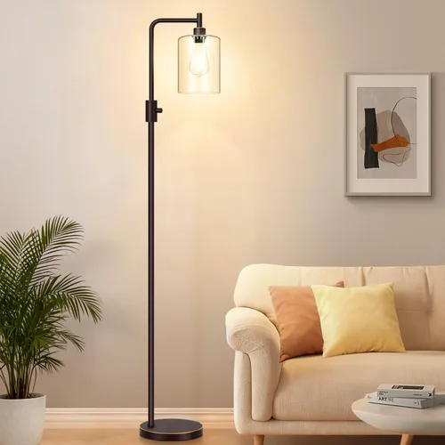 Miniatura 17 de 【Actualizada】Lámpara de pie regulable para sala de estar con pantalla de cristal, lámpara de pie moderna de níquel cepillado con bombilla LED de 900