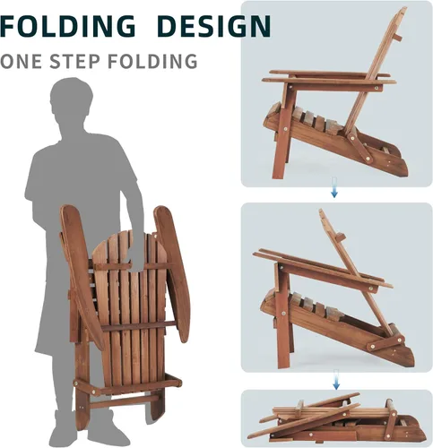 Miniatura 5 de Juego de 2 sillas Adirondack plegables de madera, sillas de madera para jardín al aire libre, silla de patio de madera de cedro maciza para jardín