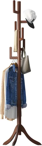 Perchero independiente, soporte de bambú con cactus de bambú, altura ajustable, árbol de madera con 6 ganchos, perchero para niños, utilizado en el
