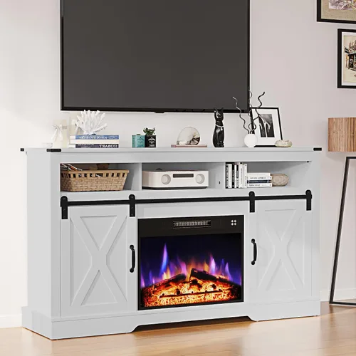 Miniatura 12 de RoyalCraft Soporte de TV con Chimenea Estilo Granja para TV de más de 65 pulgadas, Centro de Entretenimiento con Chimenea Eléctrica de 23