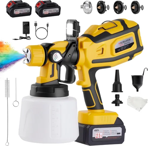 Pulverizador de pintura inalámbrico de 700 W con 2 baterías de 4.0 Ah y cargador rápido, pistola eléctrica HVLP, 3 boquillas de latón, flujo