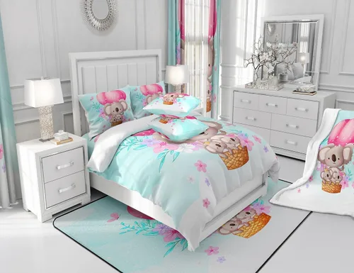 Miniatura 6 de Manfei Koala - Juego de sábanas tamaño individual, juego de ropa de cama con globo aerostático rosa para decoración de habitación de niños y niñas