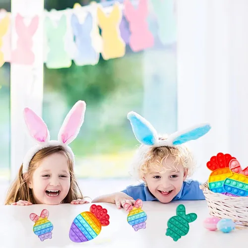 Miniatura 3 de Paquete de 3 juguetes sensoriales para ansiedad de conejo de Pascua, zanahoria y burbujas, paquete de juguetes de rompecabezas, grandes regalos