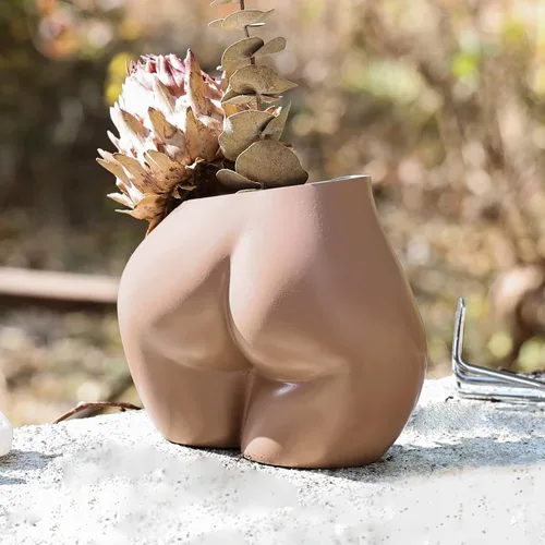 Miniatura 7 de FROZZUR - Maceta con forma de cuerpo femenino, jarrón con trasero, maceta de flores femenina, maceta moderna de resina estilo bohemio, color blanco