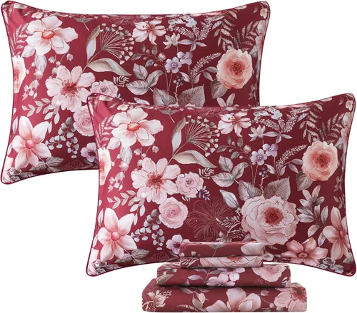 Miniatura 24 de FADFAY Juego de sábanas de rosas blancas, ropa de cama vintage floral de rosas, ropa de cama estilo rústico, 100% algodón egipcio percal, 800 hilos