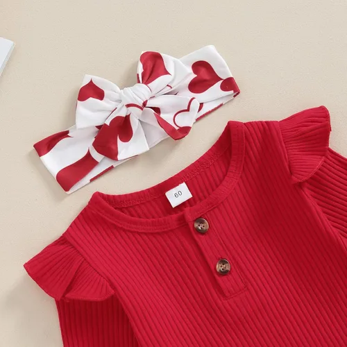 Miniatura 73 de Kuriozud Conjunto de mameluco con volantes para bebé recién nacida, con volantes, lindo conjunto de pantalones acampanados con diadema