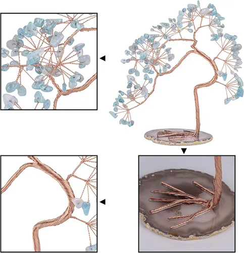 Miniatura 2 de rockcloud Árbol de dinero de cristal aguamarina con base de ágata, árbol bonsái de Feng Shui de la suerte para decoración de oficina y hogar