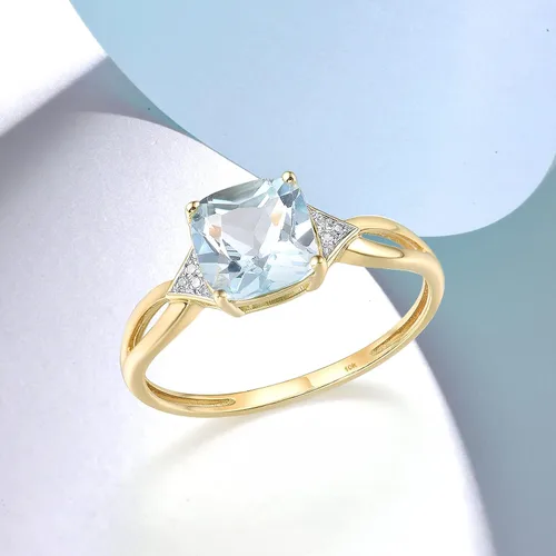 Miniatura 3 de Santuzza Anillo de oro macizo de 10 quilates con piedras preciosas solitarias para mujer