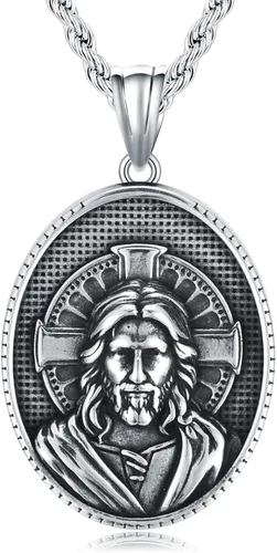 Saint Patron Necklace for Men Women Stainless Steel St Medal Protection Necklace Catholic Religious Amulet Gifts for Mothers Fathers Day