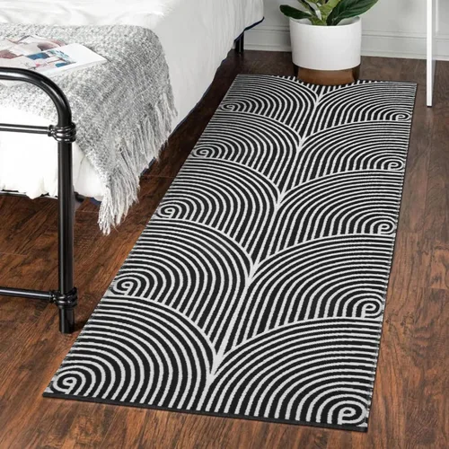 Tiffasea Alfombra de Pasillo Lavable 2' x 5', Alfombra de Pasillo de Cocina Tejida de Algodón Alfombra de Entrada Negra y Blanca Interior/Exterior