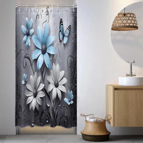 Miniatura 19 de LB Get Naked - Cortina de ducha pequeña de 48 x 68 pulgadas, forro de cortina de ducha de tamaño medio azul y rosa, cortinas de ducha estrechas