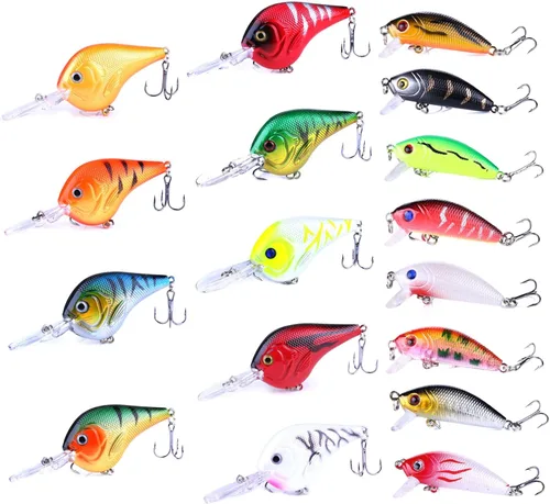 Kit mixto de señuelos de pesca incluye señuelo minnow, popper, crankbait y anzuelo de pesca para pesca en agua salada y agua dulce de trucha, lubina