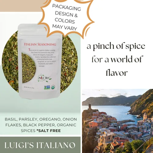 Miniatura 4 de Luigi's - Condimento italiano, condimento italiano clásico orgánico rico y robusto, bolsa pequeña sin sal, condimento italiano Luigi's, 1.2 onzas