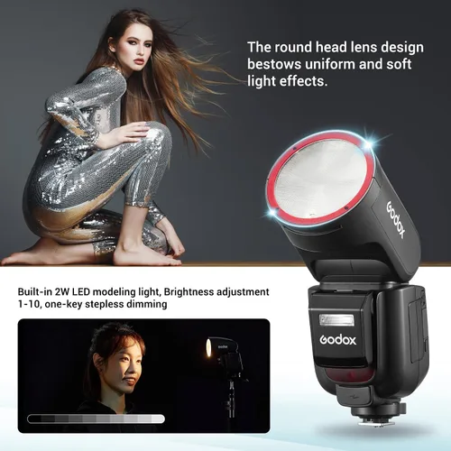 Miniatura 8 de Godox V1Pro-C versión USA Flash para Canon, V1Pro-CU Flash de cámara Speedlite con subflash desmontable, batería de carga USB-C, luz de modelado