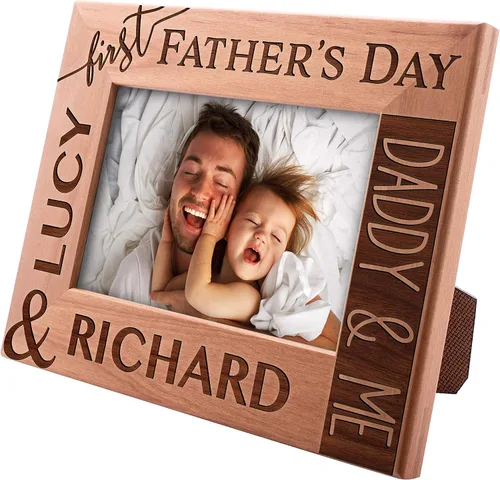 Regalos para papá por primera vez, marco de fotos personalizado, 4 x 6 pulgadas, marcos grabados personalizados con nombre, texto, primer día del