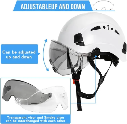 Miniatura 6 de AOLAMEGS Casco de seguridad para casco de protección de casco de protección EN 166 aprobado negro lente parasol protector de ojos bloque polvo y luz