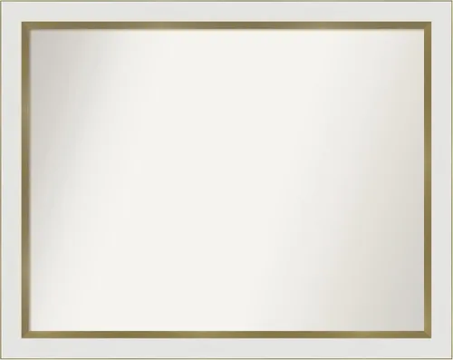 Miniatura 401 de Amanti Art Espejo de baño blanco para sobre el fregadero, 30 x 35 pulgadas, espejo de tocador rectangular estrecho de Eva de oro blanco, marco