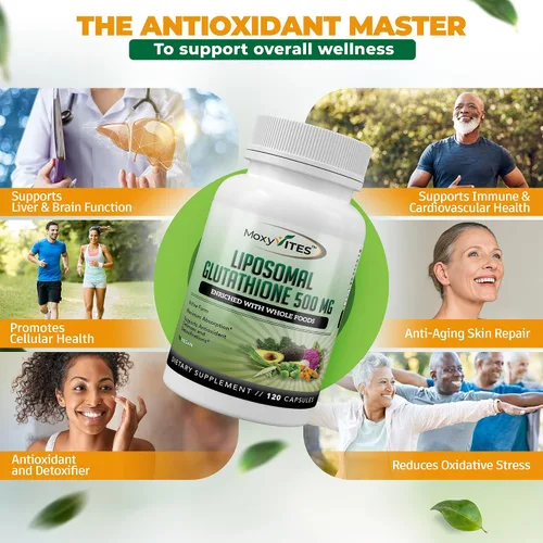 Miniatura 3 de Suplemento de glutatión liposomal de 500 mg – L glutatión puro (GSH) reducido – Forma activa, hecho con alimentos integrales orgánicos, complejo
