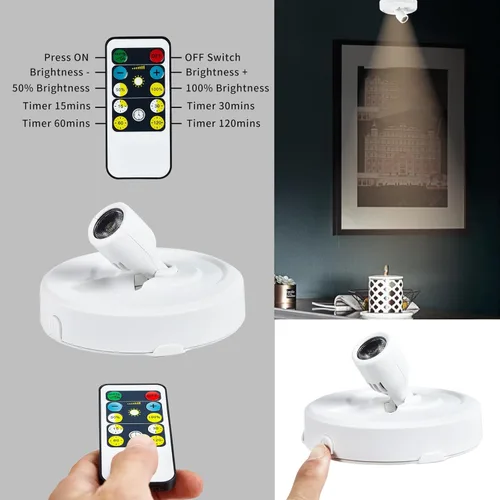 Miniatura 2 de Foco inalámbrico a pilas con control remoto, paquete de 2 luces para debajo del armario con función de temporizador para debajo del mostrador