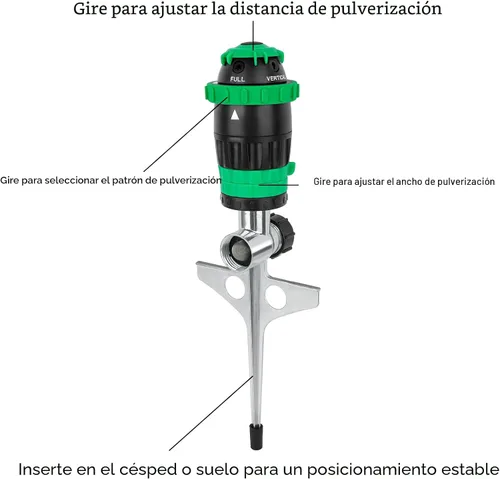 Miniatura 2 de Aspersor de transmisión de engranajes Restmo con base de punta de metal, sistema de riego de jardín de 5 patrones de servicio pesado, aspersor