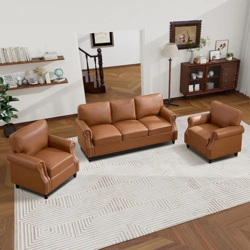 Miniatura 19 de WILLOVE Sofás de Cuero Sintético de 79'' para Sala de Estar, Sofás Modernos de Mediados de Siglo con Brazos Curvos y Ribete de Tachuelas